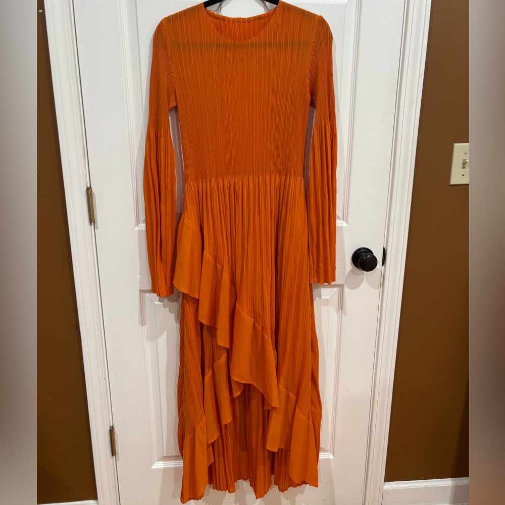 Orange Pleated Women's Dress